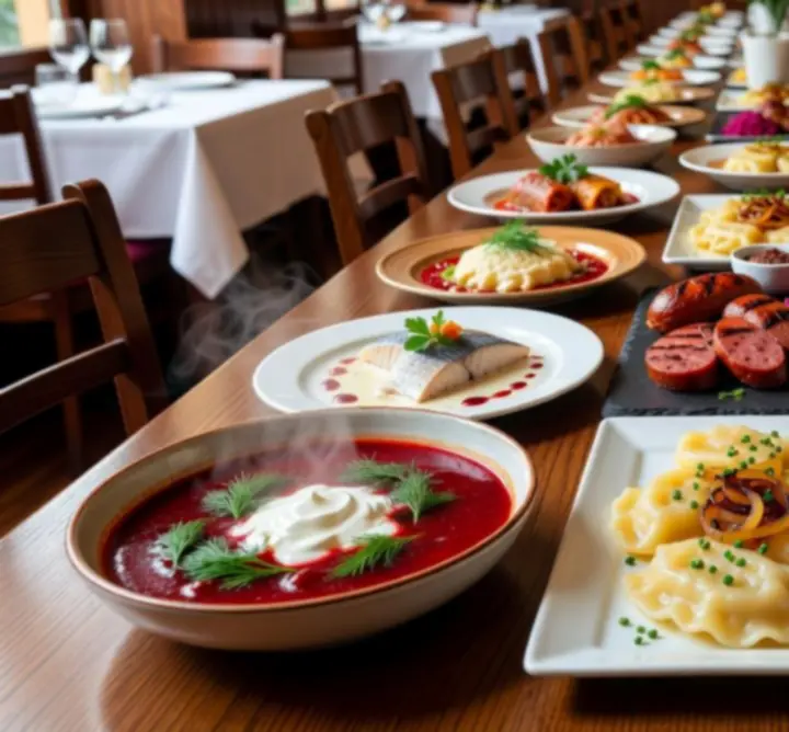 Zestaw potraw serwowanych w różnych restauracjach