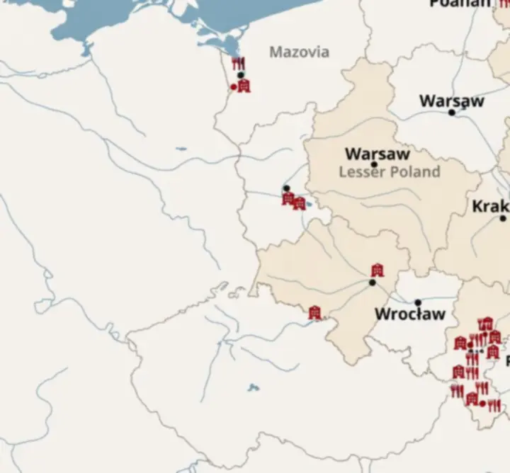 Mapa Polski z zaznaczonymi lokalizacjami restauracji