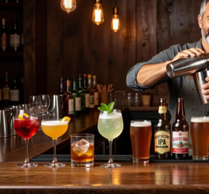 Zestaw napojów: koktajle, wino i napoje bezalkoholowe