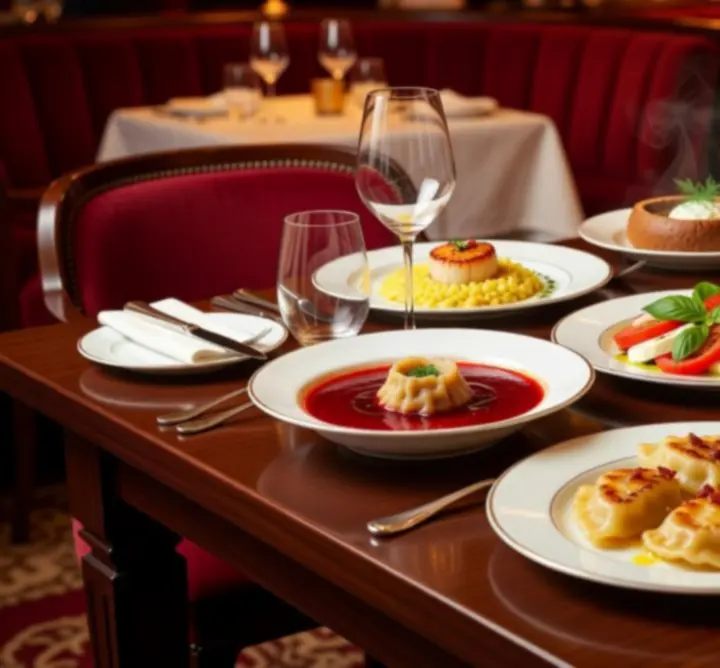 Stół z różnorodnymi daniami prezentującymi menu i przysmaki