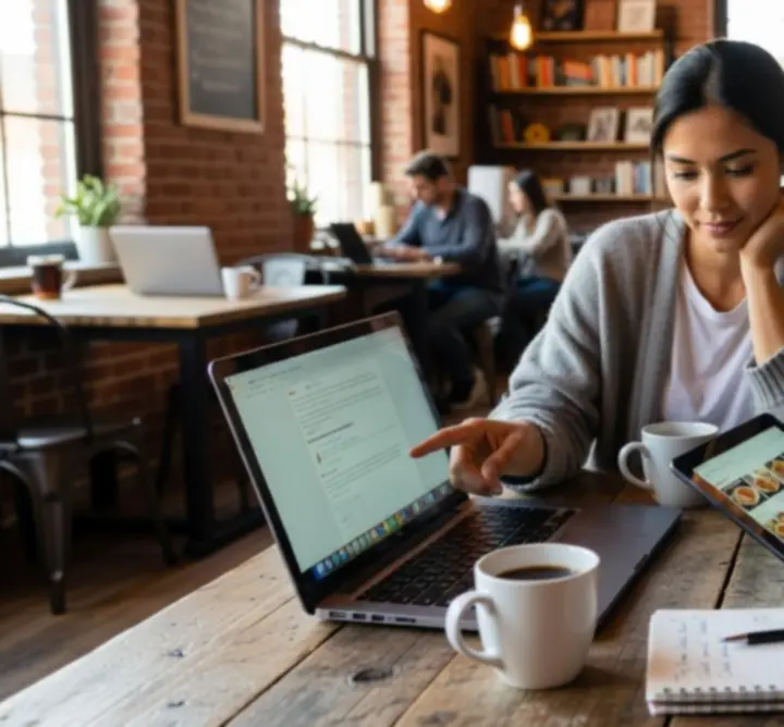 Osoby porównujące oferty restauracji na ekranie